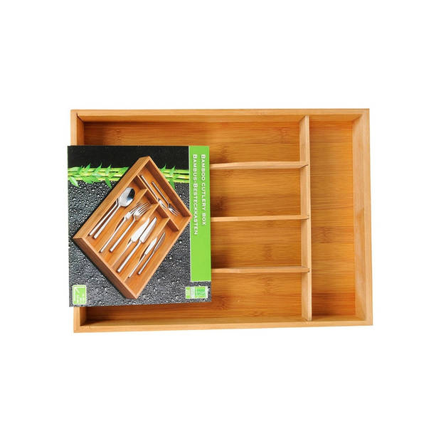 Bestekbak/keuken organizer uitschuifbaar 4 tot 6-vaks bamboe 35 x 25 cm - Bestekbakken