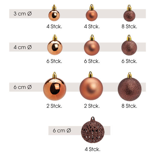 50x stuks kunststof kerstballen bruin 3, 4 en 6 cm - Kerstbal