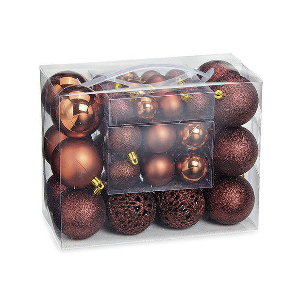 50x stuks kunststof kerstballen bruin 3, 4 en 6 cm - Kerstbal