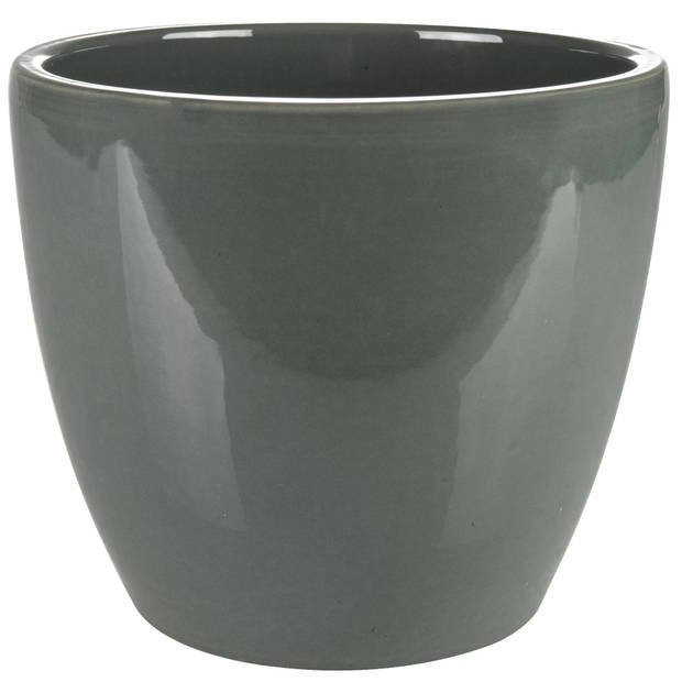 2x stuks plantenpot/bloempot in een strakke Scandinavische look antraciet Dia 16 cm en Hoogte 13 cm - Plantenpotten