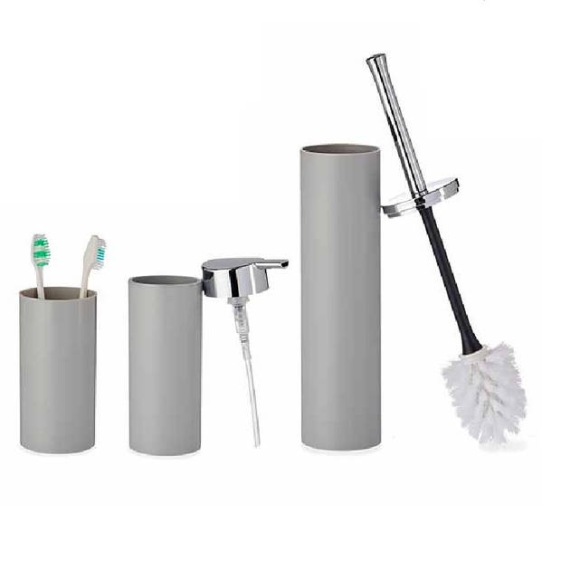 Badkamer set Toiletborstel/zeeppompje/beker grijs kunststof - Badkameraccessoireset