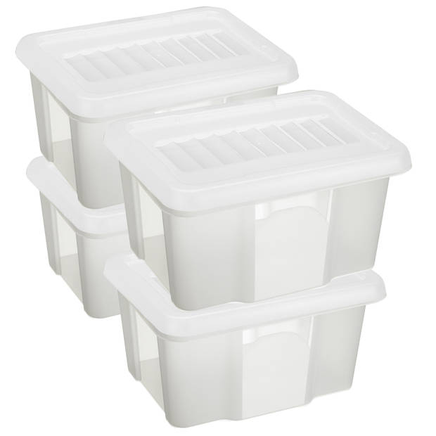 Sunware 4x opslagbox kunststof 24 liter transparant 42 x 33 x 22 cm met deksel - Opbergbox