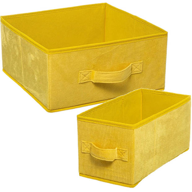 Set van 2x stuks opbergmanden/kastmanden 7 en 14 liter geel van polyester 31 cm - Opbergkisten
