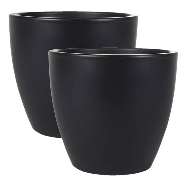 2x stuks plantenpot/bloempot in een strakke Scandinavische look zwart Dia 24 cm en Hoogte 22 cm - Plantenpotten