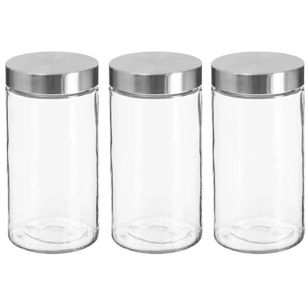 3x stuks voorraadbussen/voorraadpotten 1,7L glas met RVS deksel - Voorraadpot