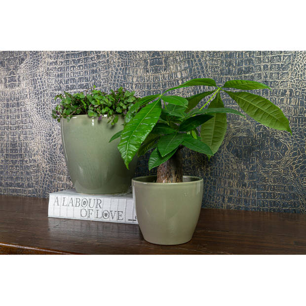 Steege Plantenpot/bloempot - keramiek - mosgroen - glanzend - 20 x 19 cm - Plantenpotten