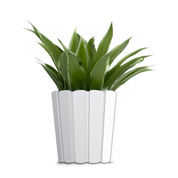 Prosperplast Plantenpot/bloempot - wood-look - wit - kunststof - D29 x H25 cm - binnen/buiten - Plantenpotten