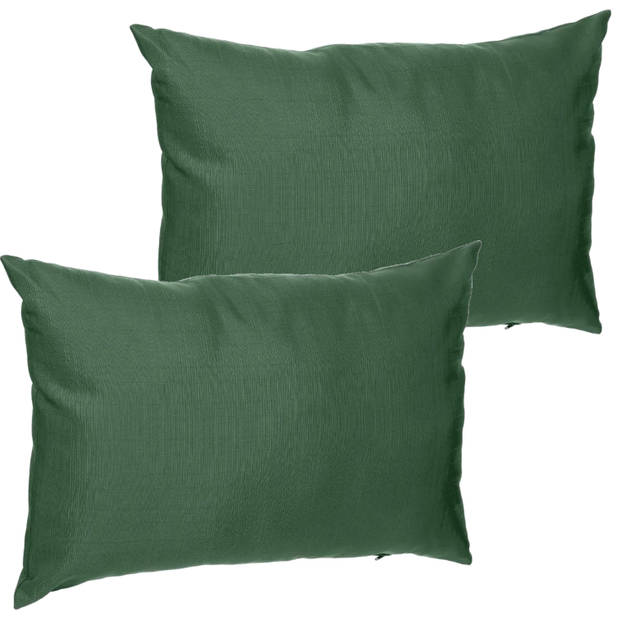 Set van 2x stuks bank/sier/tuin kussens voor binnen en buiten in de kleur olijf groen 30 x 50 x 10 c - tuinstoelkussens