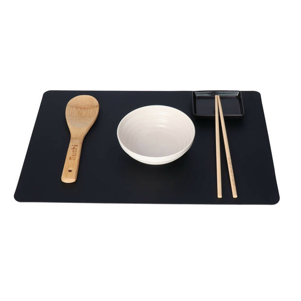 Set van 4x stuks placemats PU-leer/ leer look zwart 45 x 30 cm - Placemats