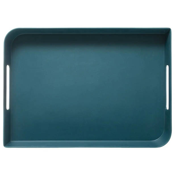 Dienblad/serveerblad rechthoekig 35 x 25 cm petrol blauw met handvaten - Dienbladen