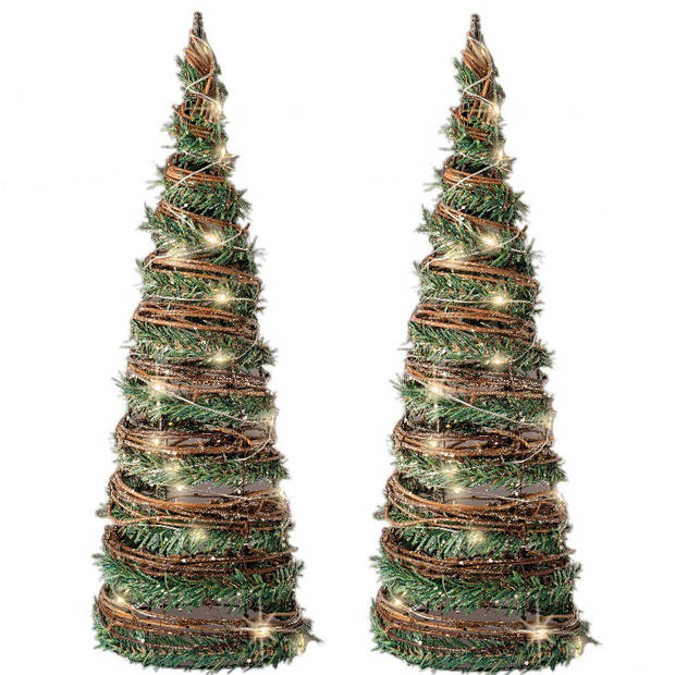 Kerstverlichting figuren Led kegel kerstboom rotan lamp 60 cm met 40 lampjes - kerstverlichting figuur
