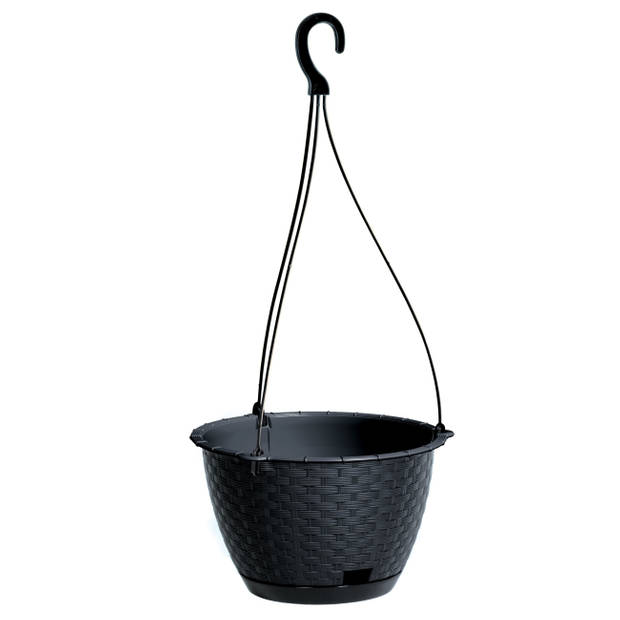 2x stuks hangende plantenpot/bloempot kunststof dia 22 cm/hoogte 14 cm antraciet grijs - Plantenpotten