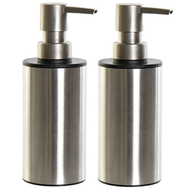 2x stuks zeeppompjes/zeepdispensers zilver RVS 300 ml - Zeeppompjes