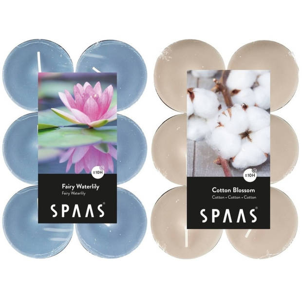 Candles by Spaas geurkaarsen - 24x stuks in 2 geuren Blossom Flowers en Waterlilly - geurkaarsen