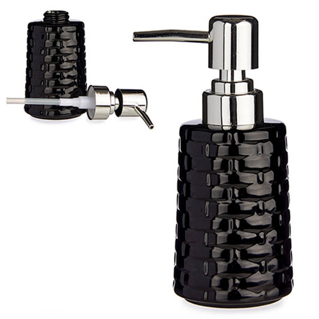 WC-/toiletborstel en houder - zwart - met zeeppompje 350 ml - Badkameraccessoireset