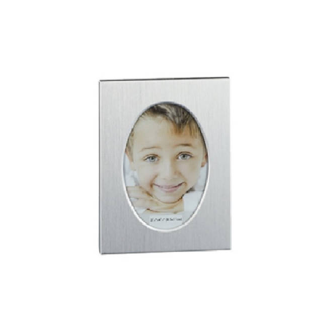 Set van 2x stuks aluminium fotolijst zilver ovaal geschikt voor een foto van 5,5 x 8 cm - Fotolijsten