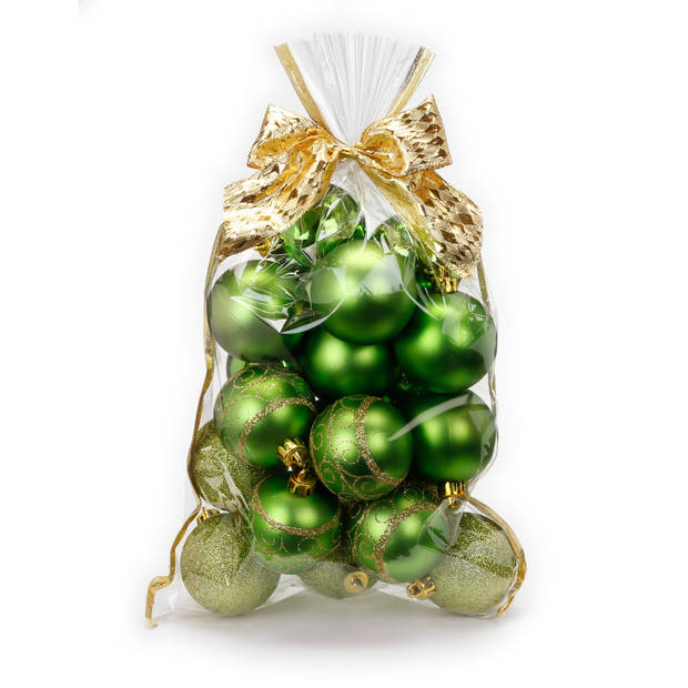 20x stuks kunststof kerstballen groen mix 6 cm in giftbag - Kerstbal