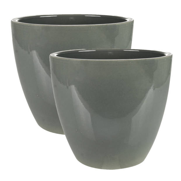 2x stuks plantenpot/bloempot in een strakke Scandinavische look antraciet Dia 18 cm en Hoogte 16 cm - Plantenpotten