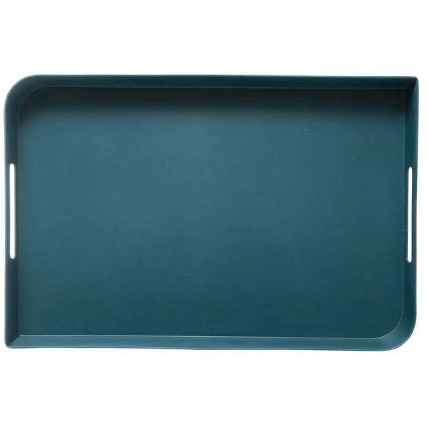 Dienblad/serveerblad rechthoekig 45 x 30 cm petrol blauw met handvaten - Dienbladen
