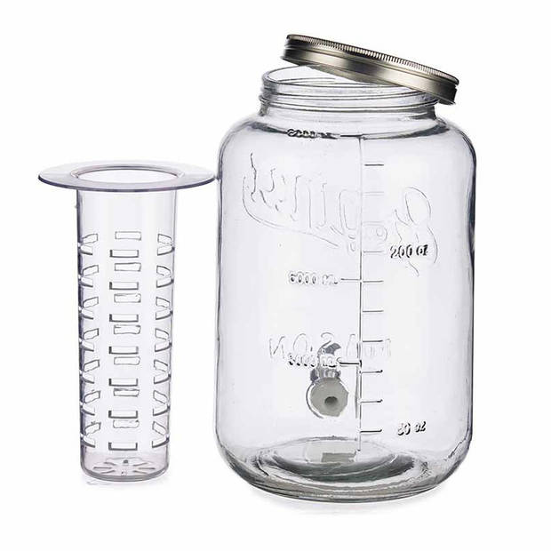 Vivalto glazen drankdispenser/limonadetap - met zilver kleur dop/tap - 8 liter - Drankdispensers