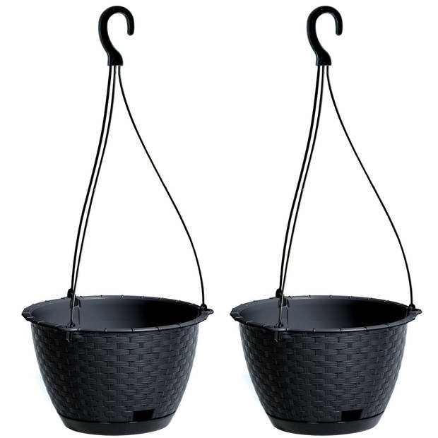 2x stuks hangende plantenpot/bloempot kunststof dia 22 cm/hoogte 14 cm antraciet grijs - Plantenpotten