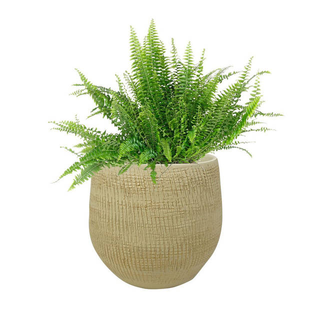 2x stuks plantenpotten/bloempotten in een strakke Modern design look zand/beige Dia 26 cm en Hoogte - Plantenpotten