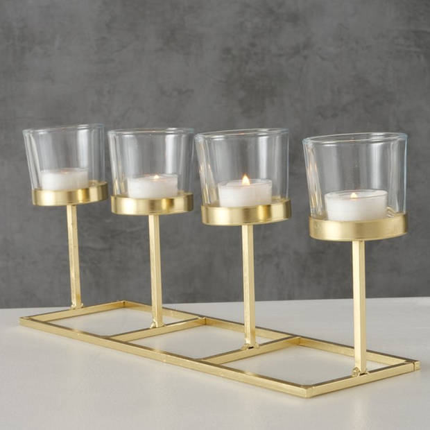 Metalen design kaarsenhouder champagne goud 33 x 11 x 16 cm - Waxinelichtjeshouders