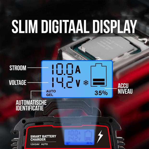 Strex Industriele Acculader - 12/24V 5/10/25A - Reparatiemodus - Druppellader - Accu Lader voor Auto / Motor / Scooter /