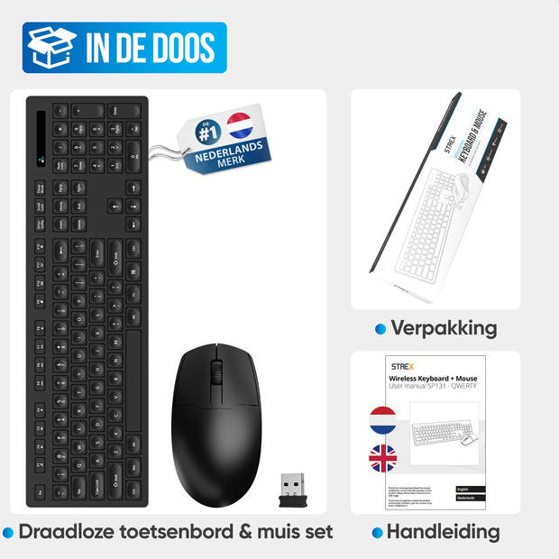 Draadloos Toetsenbord met Muis Set - Soft Touch Toetsen - Qwerty