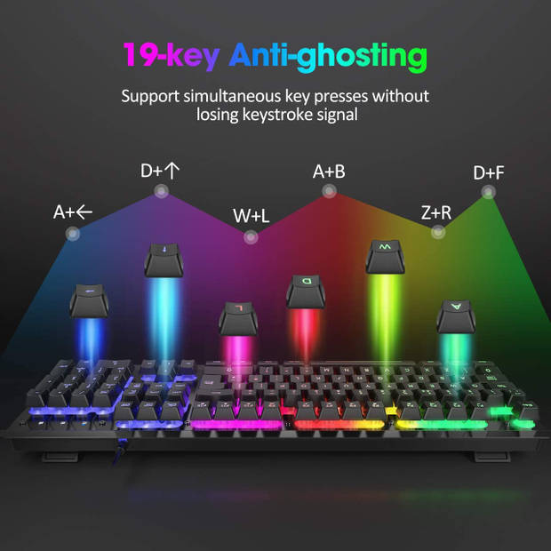 Strex Gaming Toetsenbord met LED RGB Sfeerverlichting - Qwerty - Game Toetsenbord