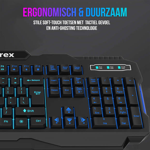 Strex Gaming Toetsenbord Met LED RGB Sfeerverlichting Qwerty Game