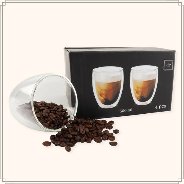 OTIX Dubbelwandige koffieglazen - Koffietassen - Koffiekopjes - 325 ml - Set van 6