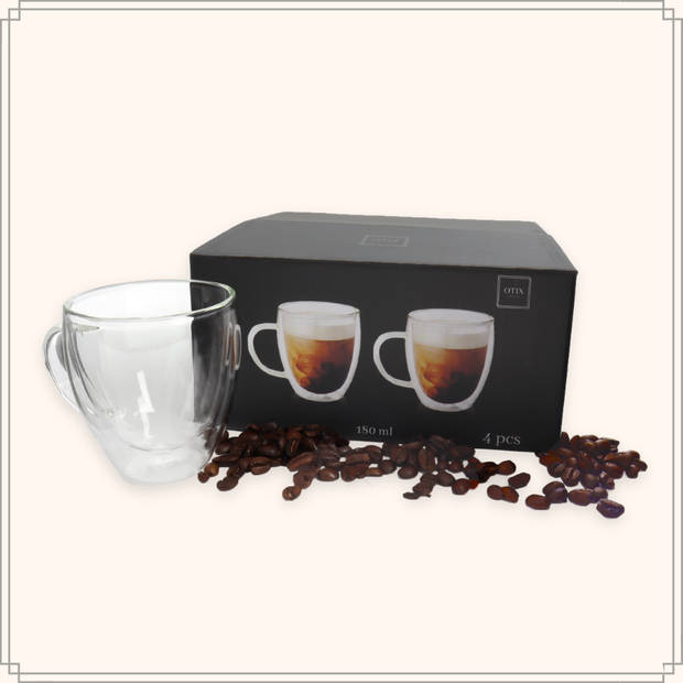OTIX Dubbelwandige koffieglazen - Koffiekopjes - Koffietassen - 245 ml - Set van 6