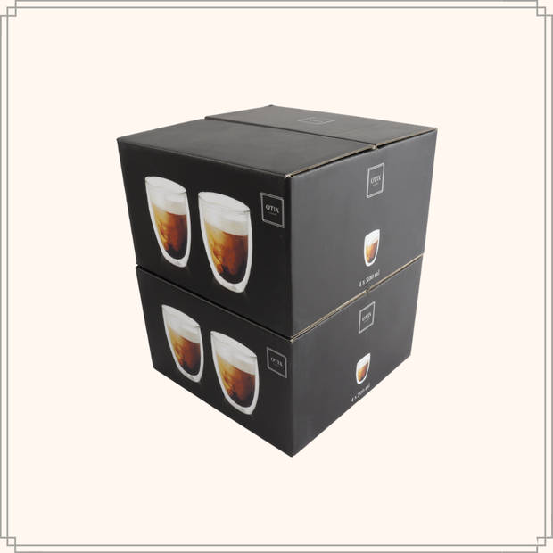 OTIX Dubbelwandige Theeglazen - Koffiekopjes - Koffietassen - 325 ml - Set van 12