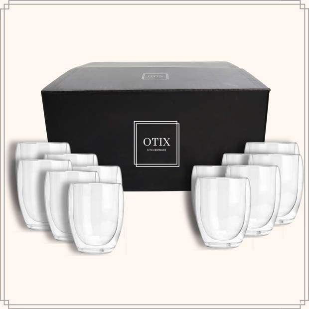 OTIX Dubbelwandige Theeglazen - Koffiekopjes - Koffietassen - 325 ml - Set van 12