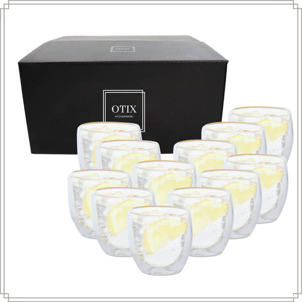 OTIX Dubbelwandige koffieglazen - Koffiekopjes - Koffietassen - 245 ml - Set van 12