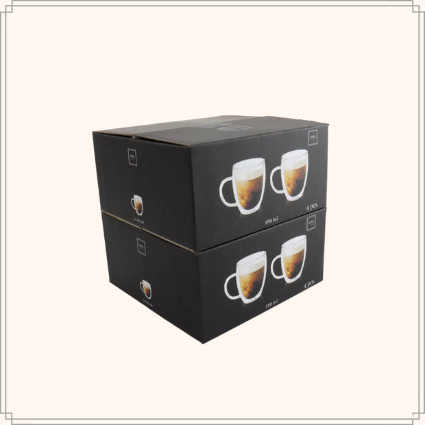 OTIX Dubbelwandige koffieglazen - Koffiekopjes - Koffietassen - 245 ml - Set van 12