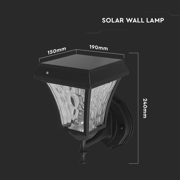 V-TAC VT-982-S wandlamp op zonne-energie - 2W - 110 Lumen - 3IN1 - Matzwart - IP65