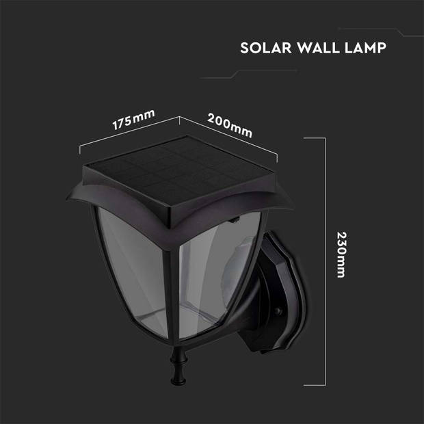 V-TAC VT-982 Wandlamp op zonne-energie - 2W - 110 Lumen - 3000K+6000K - Matzwart - IP65