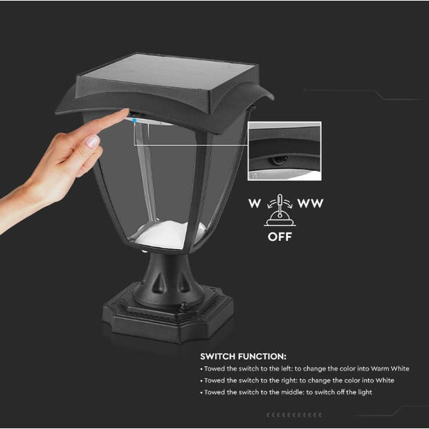 V-TAC VT-983 Zonnevoetlamp - 2W - 110 Lumen - 3000K+6000K - Mat Zwart - IP65