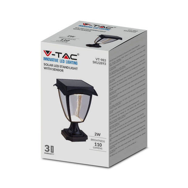 V-TAC VT-983 Zonnevoetlamp - 2W - 110 Lumen - 3000K+6000K - Mat Zwart - IP65