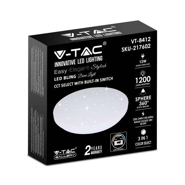 V-TAC VT-8412-S-N Designer plafondlampen - Kleurwisselende schakelaar - IP20 - Wit - 12W - 1200 Lumen - 3IN1