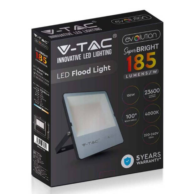 V-TAC VT-150185 Zwarte LED Schijnwerpers - 185lm/w - Evolution - IP65 - 150W - 23600 Lumen - 6400K - 5 Jaar