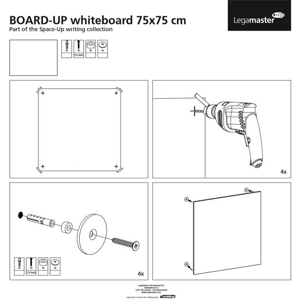 BOARD-UP frameloos whiteboard - 75x75 cm