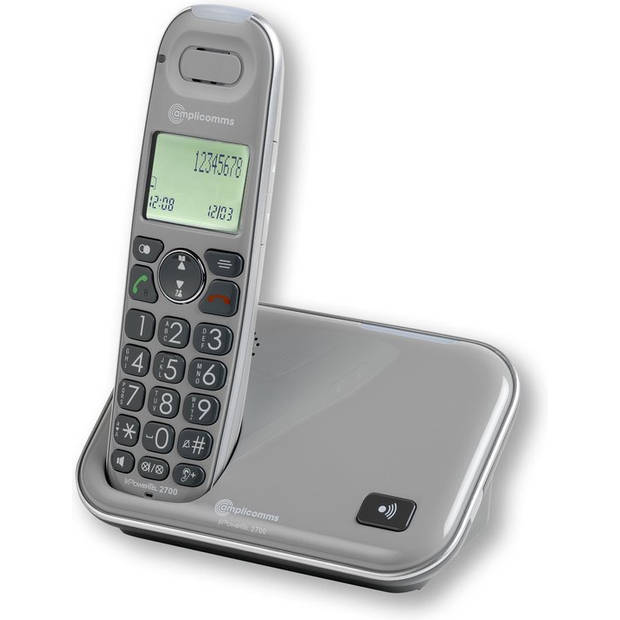 Amplicomms PowerTel 2700BNL grijs Senioren DECT telefoon vaste lijn met grote toetsen en groot display