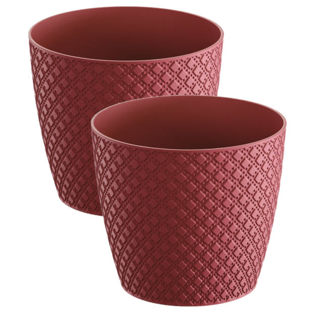 2x stuks orient stijl plantenpot/bloempot kunststof dia 22 cm en hoogte 19 cm rood - Plantenpotten