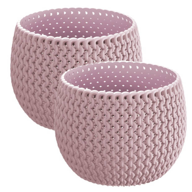 Set van 2x stuks plantenpotten/bloempotten kunststof dia 18 cm en hoogte 13.5 cm midden roze - Plantenpotten