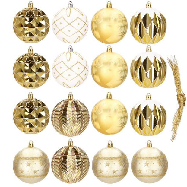 Kerstballen 16 Stuks 8 cm Goud/Wit