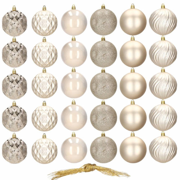 Kerstballen 30 Stuks 8 cm Beige/Goud Tinten