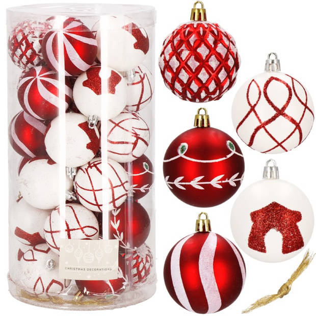 Kerstballen 30 Stuks 6 cm Rood/Wit